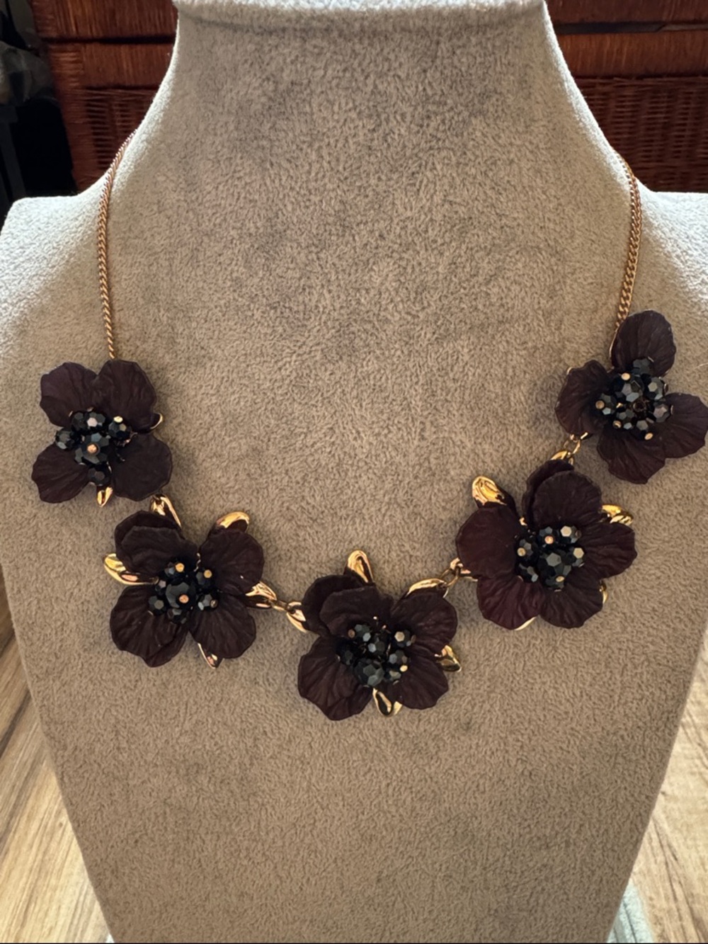 Lovisa Gold-Tone Chain & Dark Purple Floral Bib Necklace